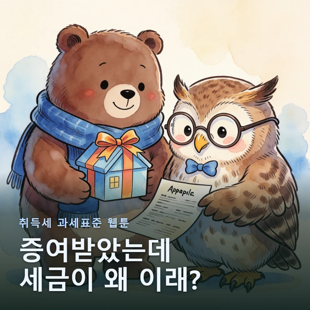취득세 과세표준 웹툰 표지 — 증여받았는데 세금이 왜 이래?