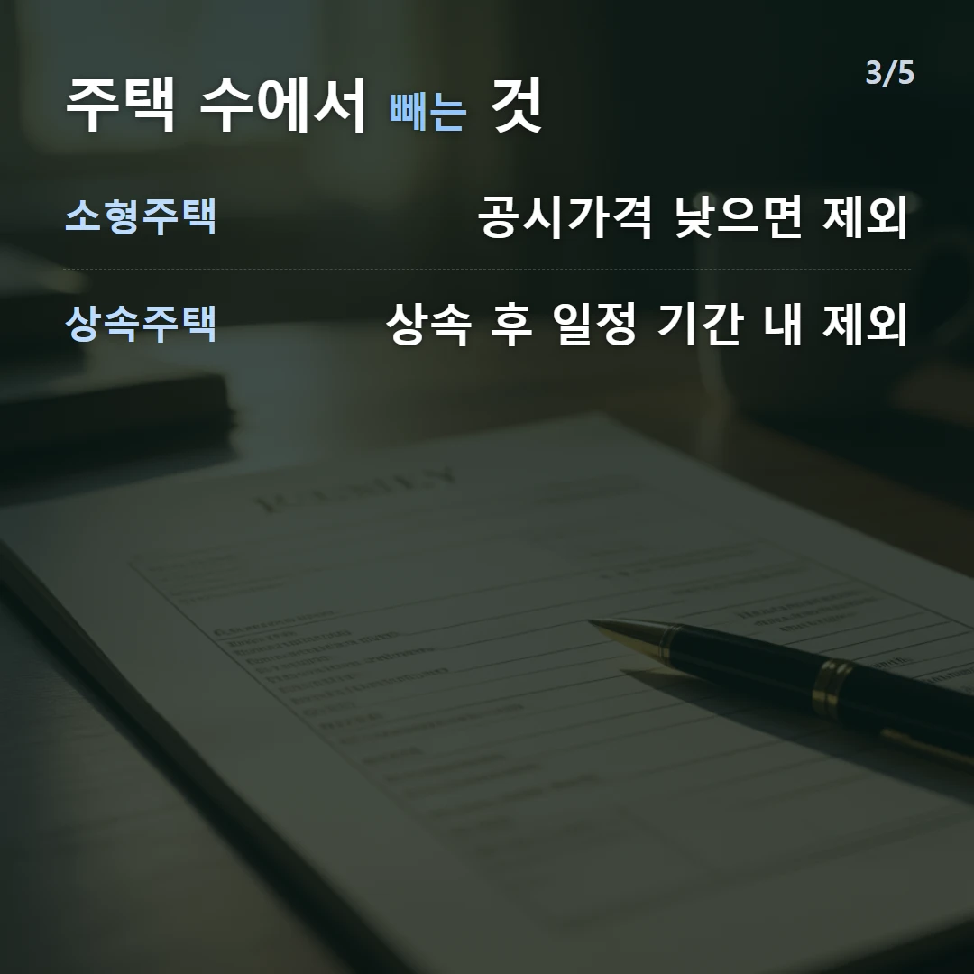 주택 수에서 빼는 것 — 소형주택 공시가격 낮으면 제외, 상속주택 상속 후 일정 기간 내 제외