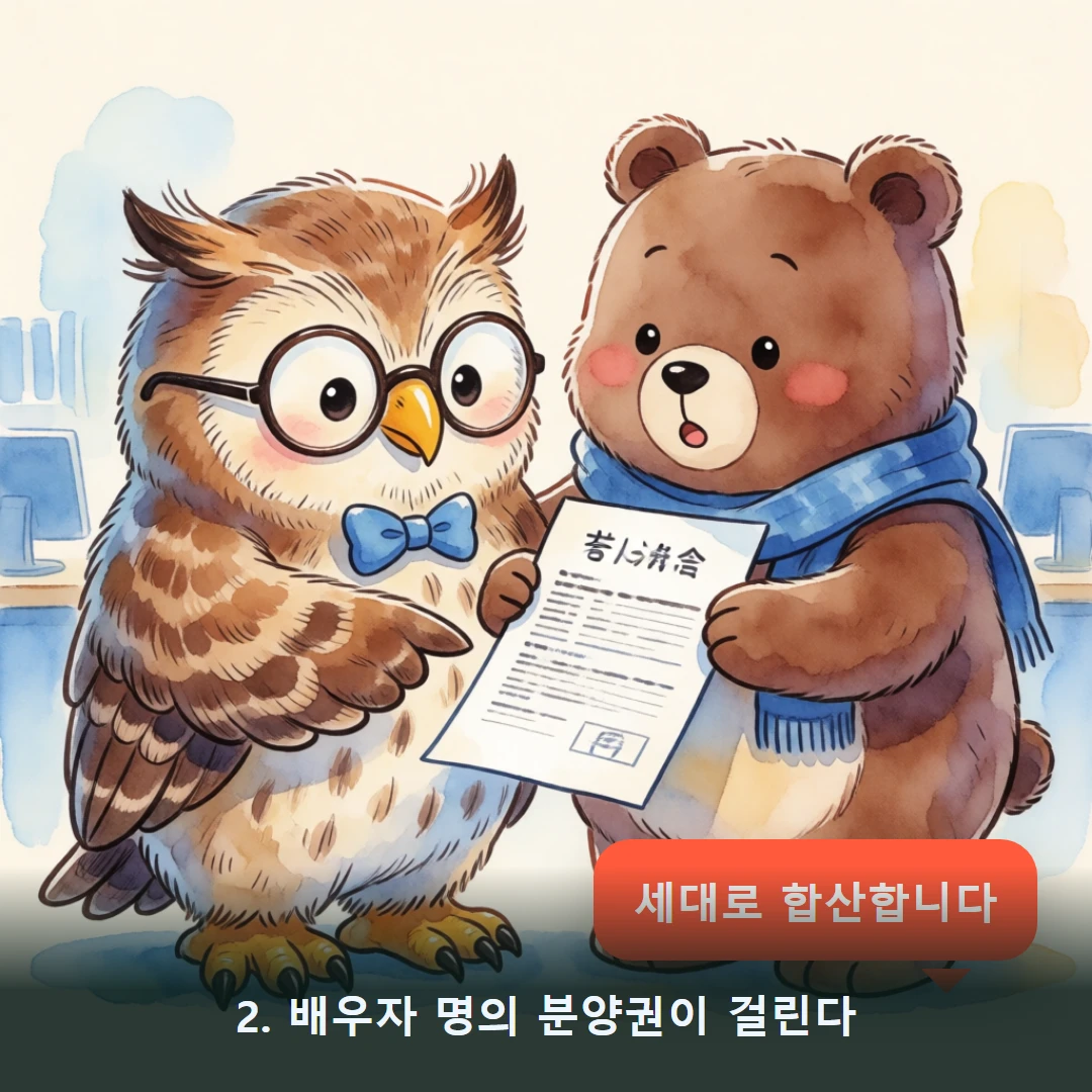 웹툰 2컷 — 2. 배우자 명의 분양권이 걸린다 (세대로 합산합니다)
