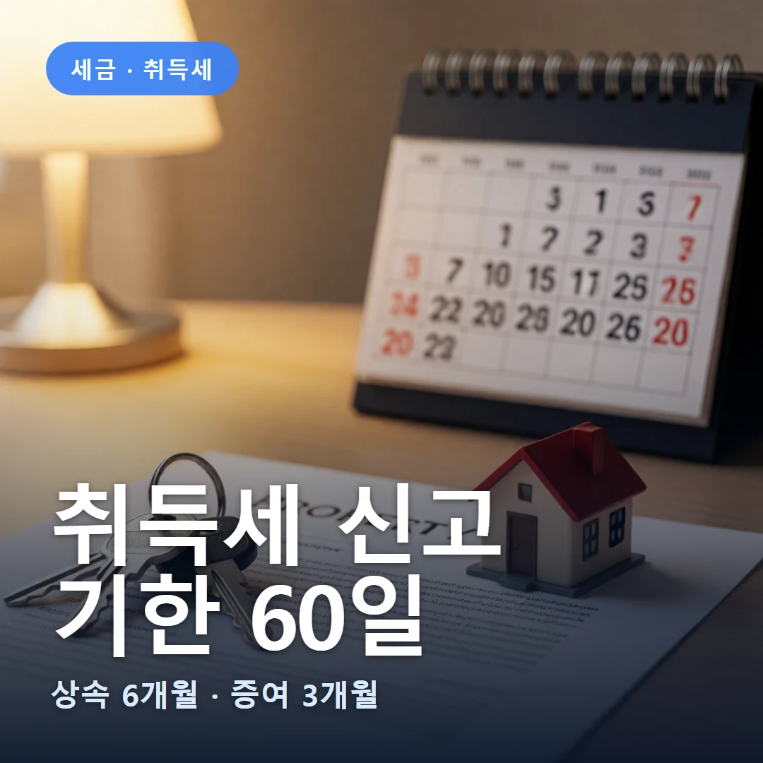 취득세 신고 요약 표지 — 상속 6개월 · 증여 3개월