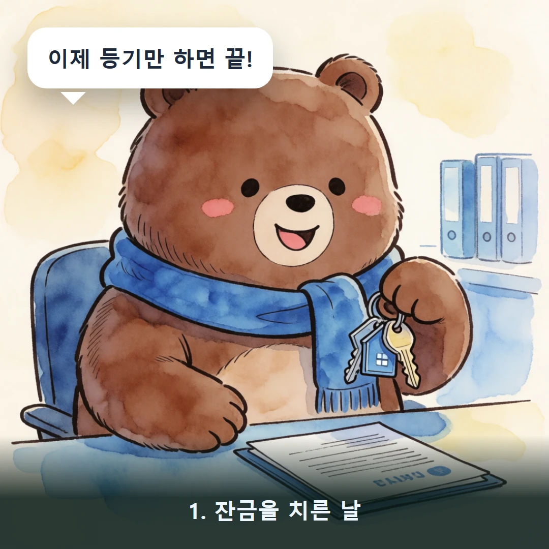 웹툰 1컷 — 1. 잔금을 치른 날 (이제 등기만 하면 끝!)