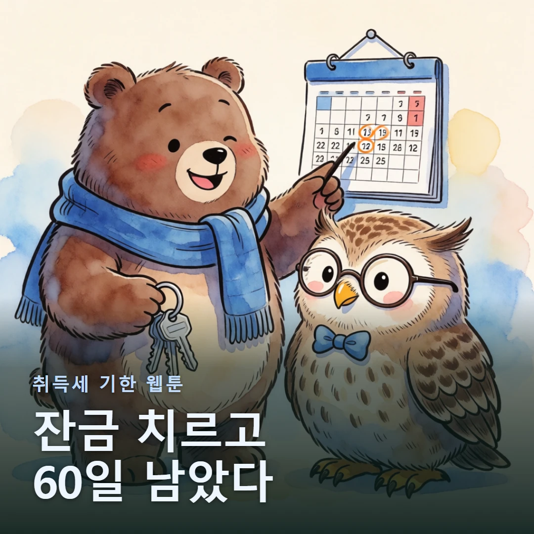 취득세 기한 웹툰 표지 — 잔금 치르고 60일 남았다