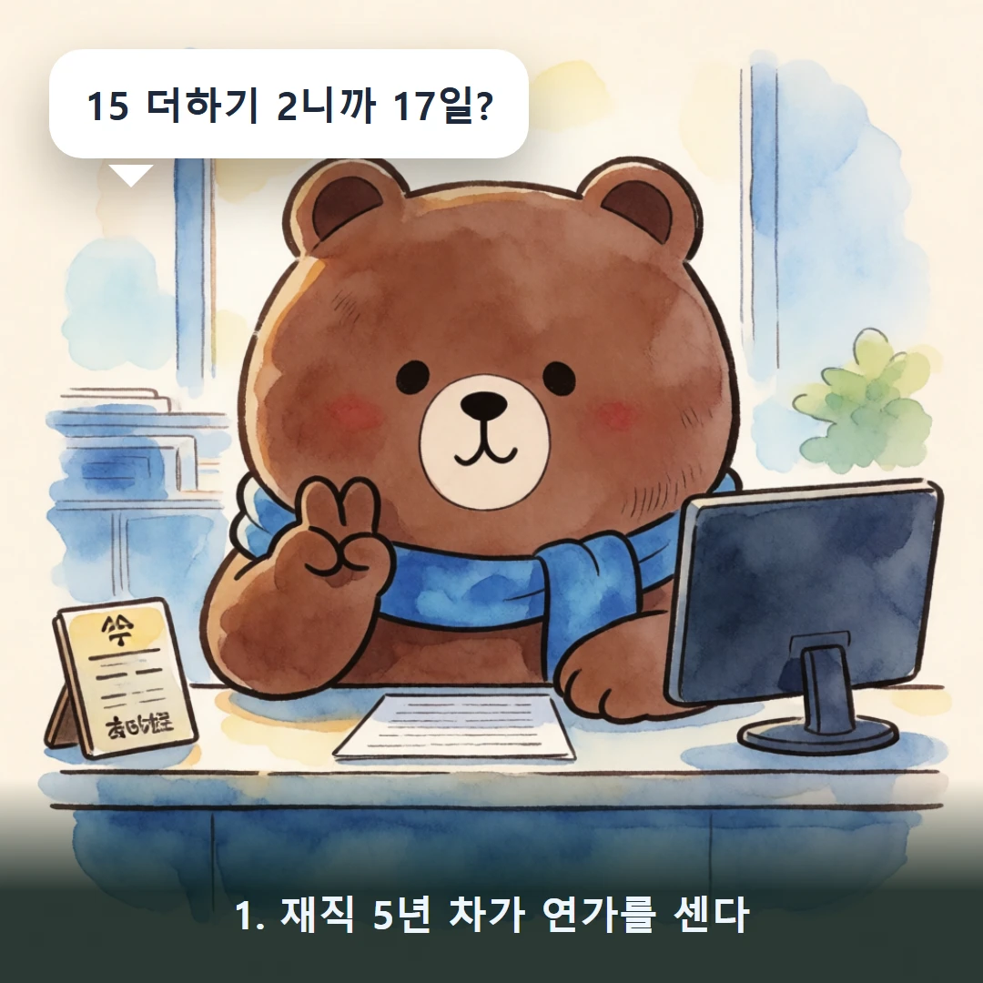 웹툰 1컷 — 1. 재직 5년 차가 연가를 센다 (15 더하기 2니까 17일?)