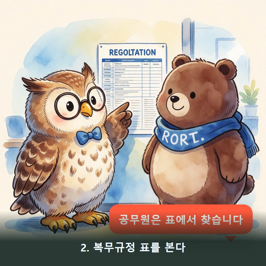 웹툰 2컷 — 2. 복무규정 표를 본다 (공무원은 표에서 찾습니다)