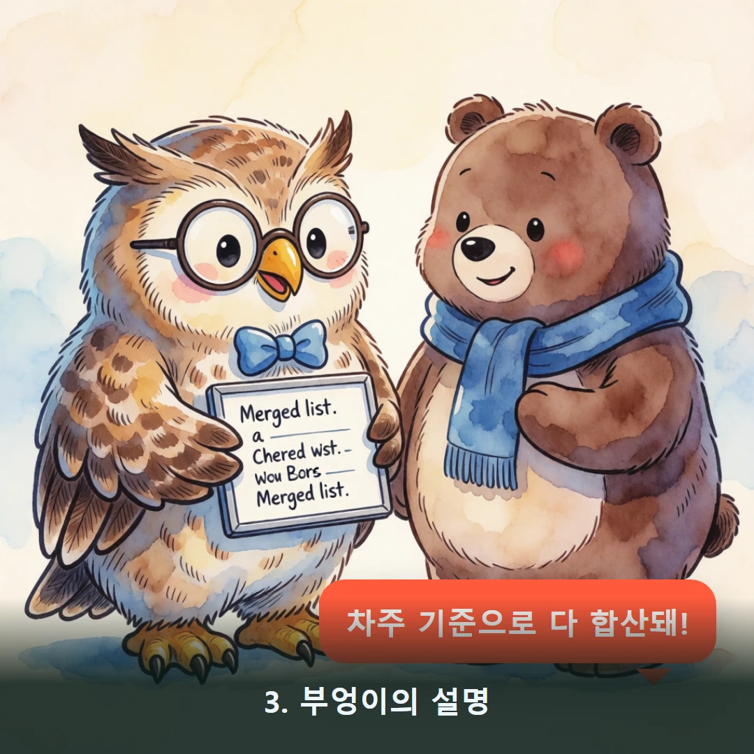 웹툰 3컷 — 3. 부엉이의 설명 (차주 기준으로 다 합산돼!)