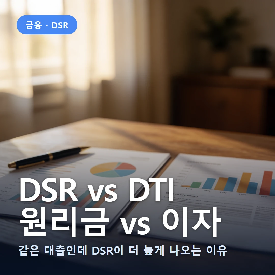DSR vs DTI 요약 표지 — 같은 대출인데 DSR이 더 높게 나오는 이유