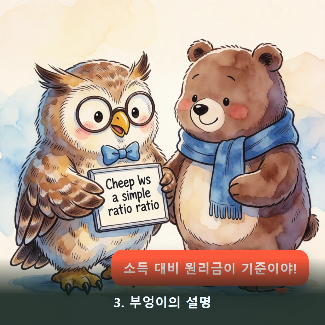 웹툰 3컷 — 3. 부엉이의 설명 (소득 대비 원리금이 기준이야!)