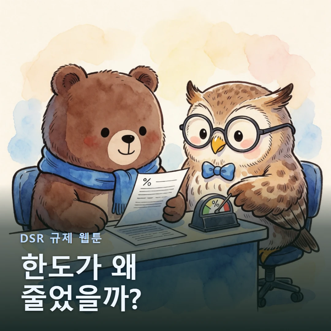 DSR 규제 웹툰 표지 — 한도가 왜 줄었을까?