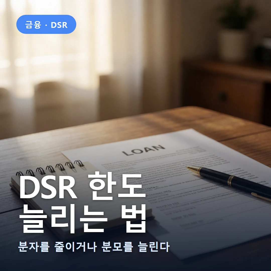 DSR 한도 늘리기 요약 표지 — 분자를 줄이거나 분모를 늘린다