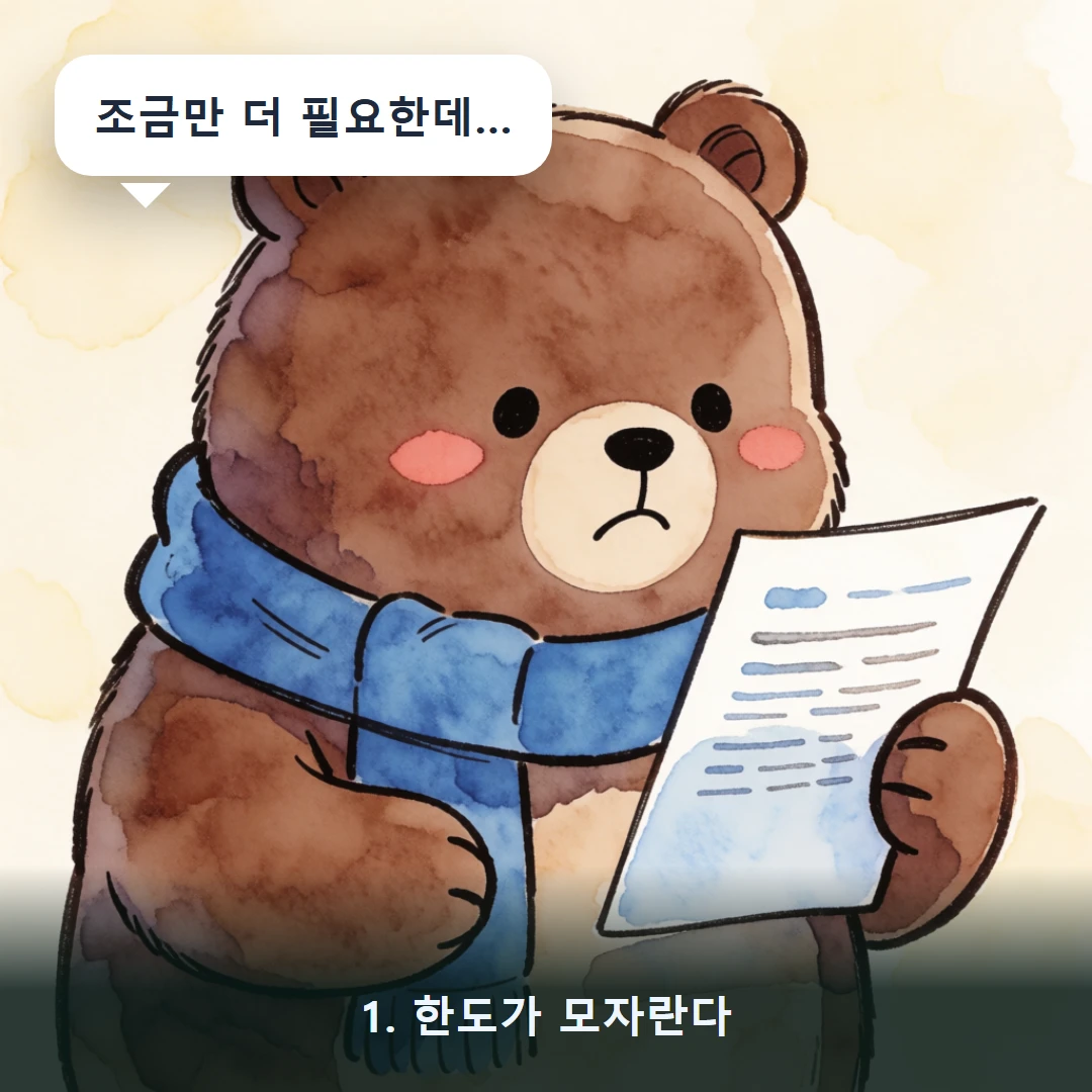 웹툰 1컷 — 1. 한도가 모자란다 (조금만 더 필요한데…)
