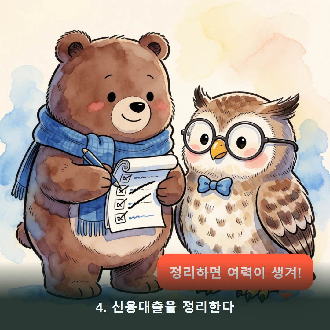 웹툰 4컷 — 4. 신용대출을 정리한다 (정리하면 여력이 생겨!)