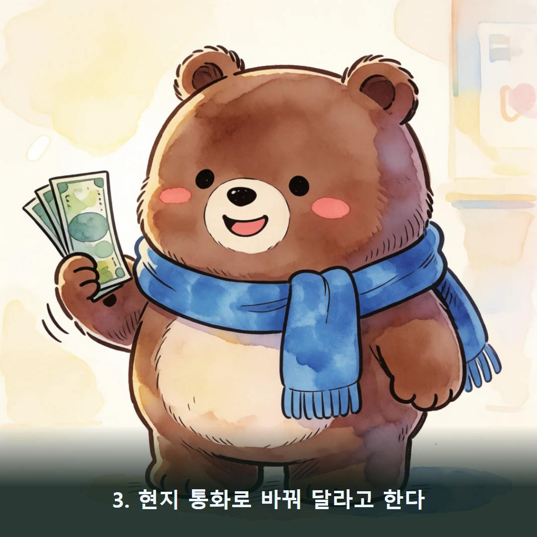 웹툰 3컷 — 3. 현지 통화로 바꿔 달라고 한다