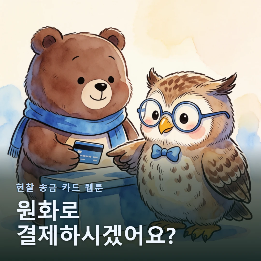 현찰 송금 카드 웹툰 표지 — 원화로 결제하시겠어요?