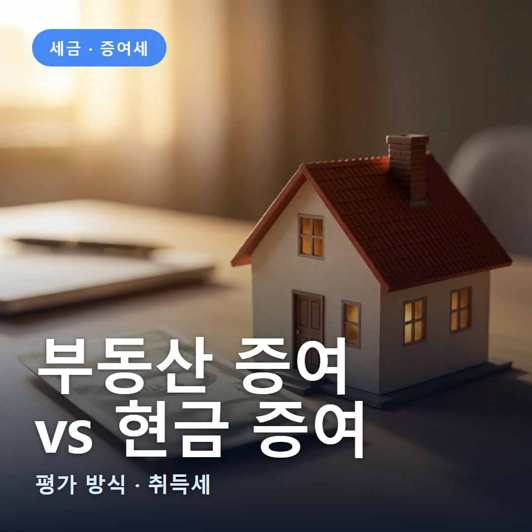 부동산 증여 요약 표지 — 평가 방식 · 취득세
