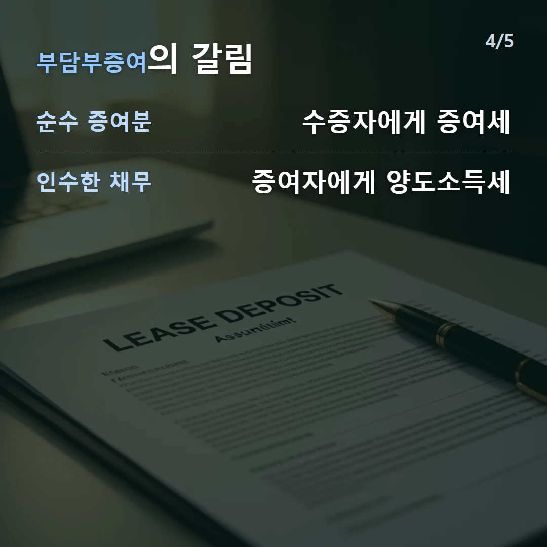 부담부증여의 갈림 — 순수 증여분 수증자에게 증여세, 인수한 채무 증여자에게 양도소득세