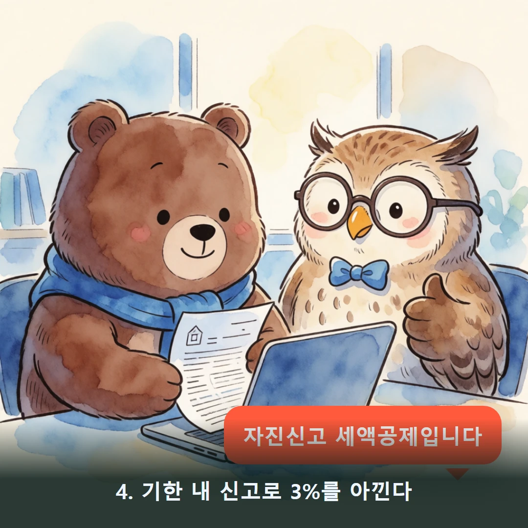 웹툰 4컷 — 4. 기한 내 신고로 3%를 아낀다 (자진신고 세액공제입니다)