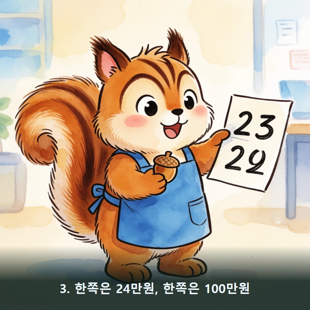 웹툰 3컷 — 3. 한쪽은 24만원, 한쪽은 100만원