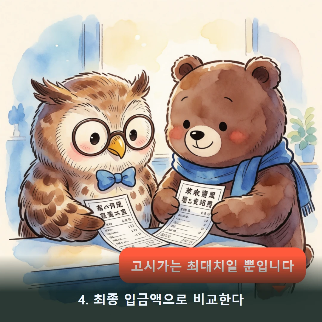 웹툰 4컷 — 4. 최종 입금액으로 비교한다 (고시가는 최대치일 뿐입니다)
