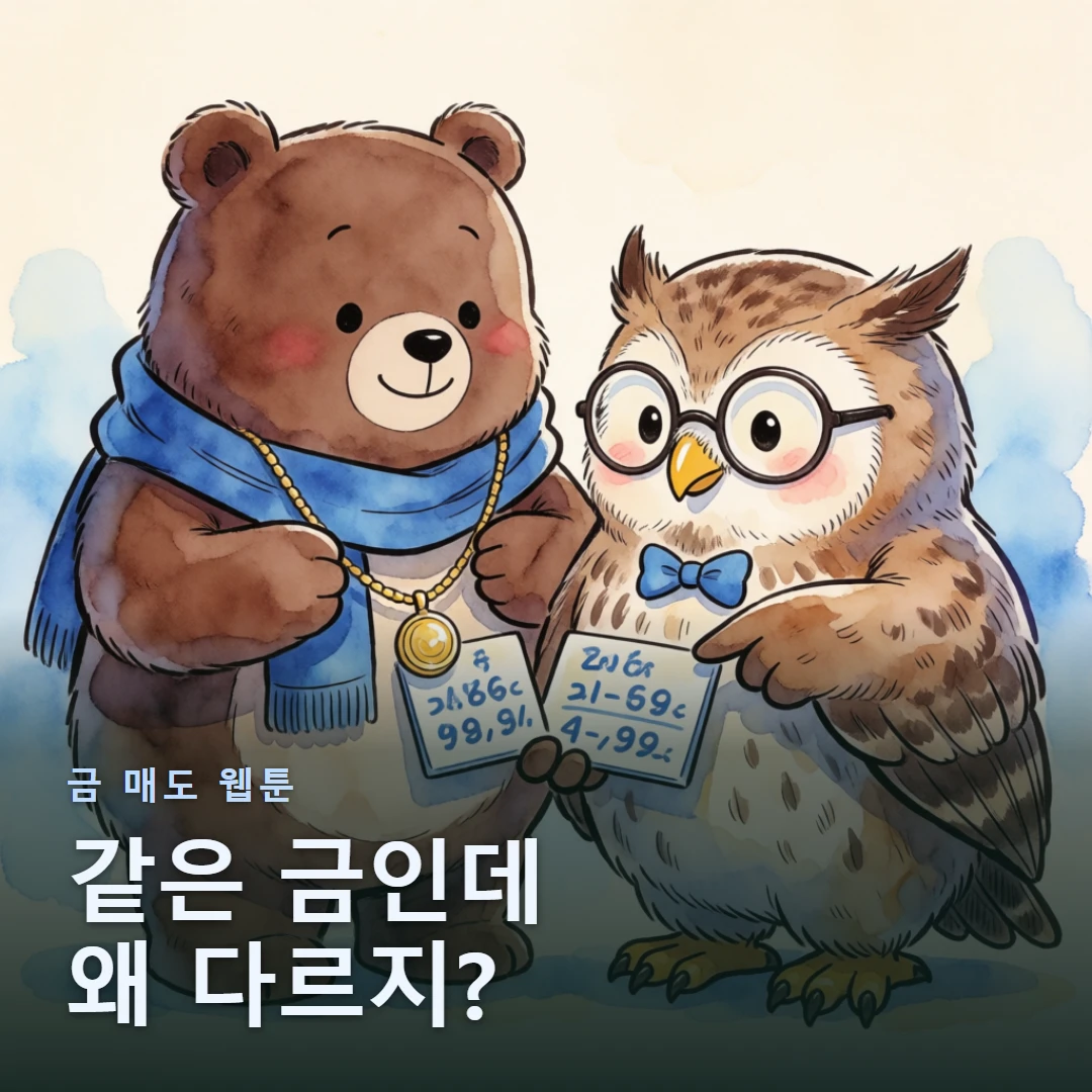 금 매도 웹툰 표지 — 같은 금인데 왜 다르지?