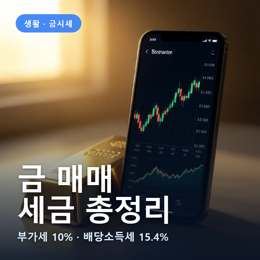 금 매매 요약 표지 — 부가세 10% · 배당소득세 15.4%
