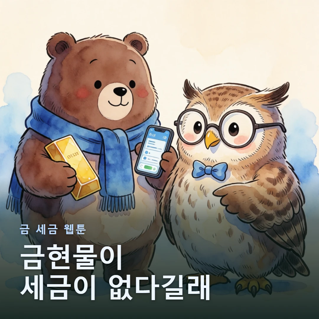 금 세금 웹툰 표지 — 금현물이 세금이 없다길래