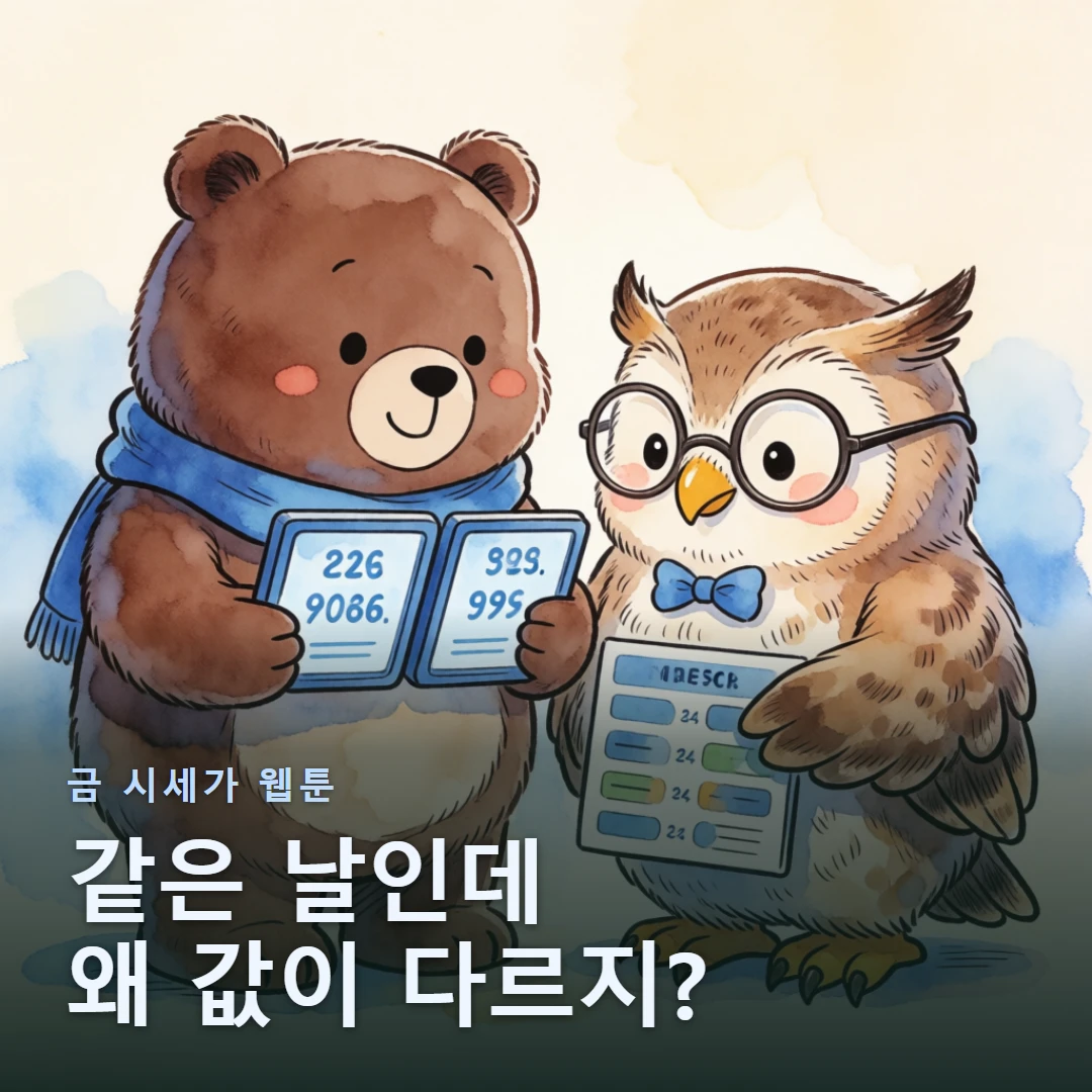 금 시세가 웹툰 표지 — 같은 날인데 왜 값이 다르지?