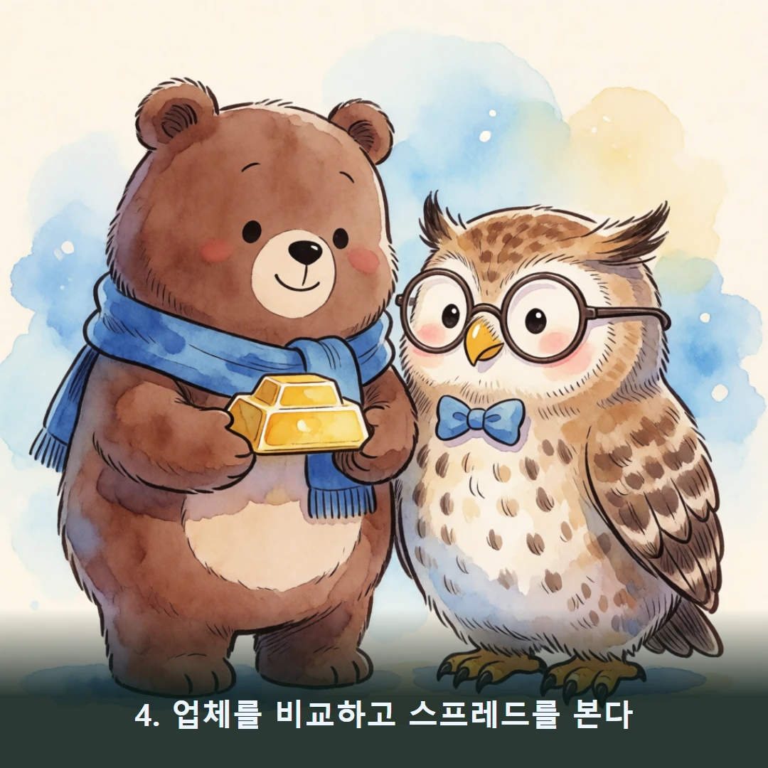 웹툰 4컷 — 4. 업체를 비교하고 스프레드를 본다