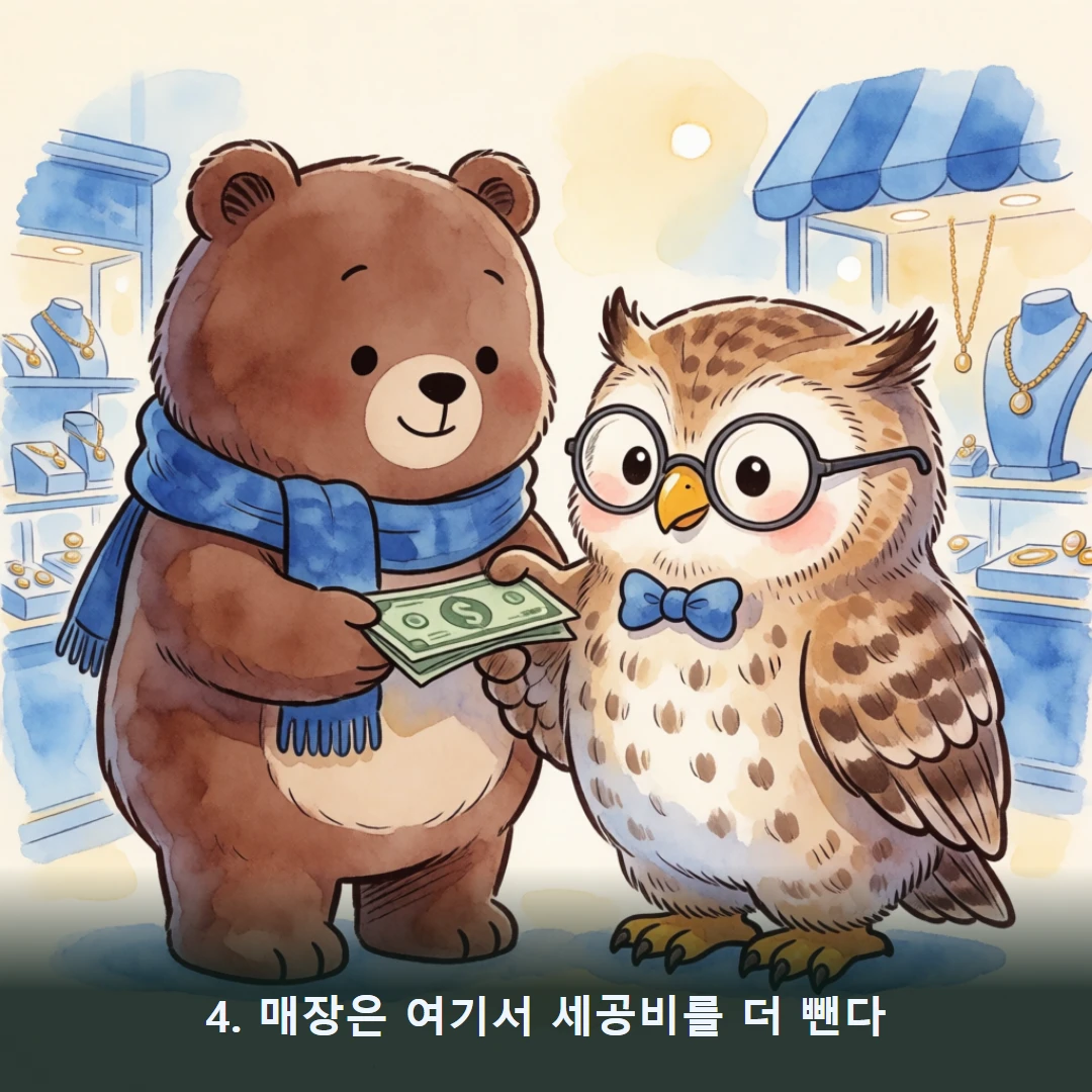 웹툰 4컷 — 4. 매장은 여기서 세공비를 더 뺀다