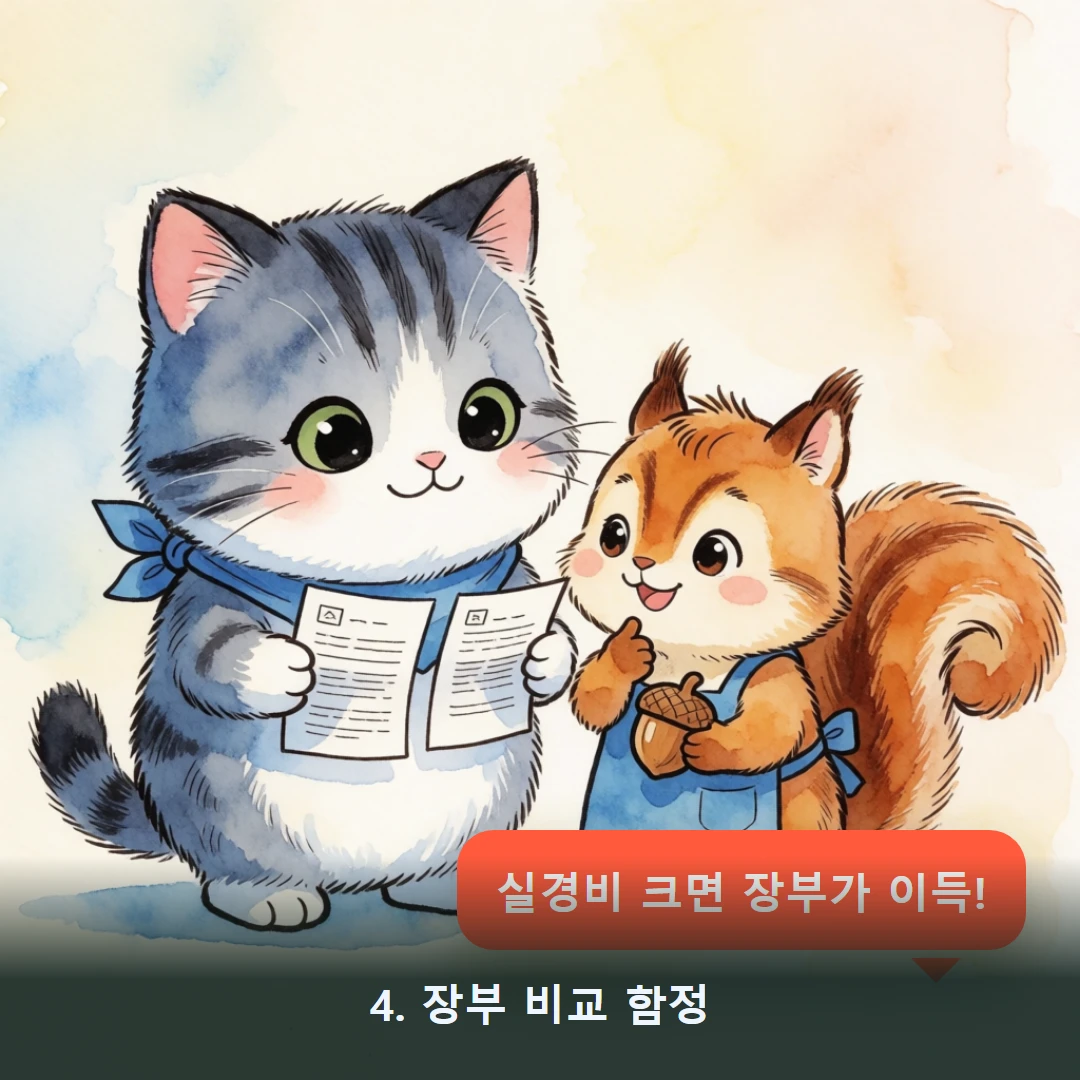 웹툰 4컷 — 4. 장부 비교 함정 (실경비 크면 장부가 이득!)