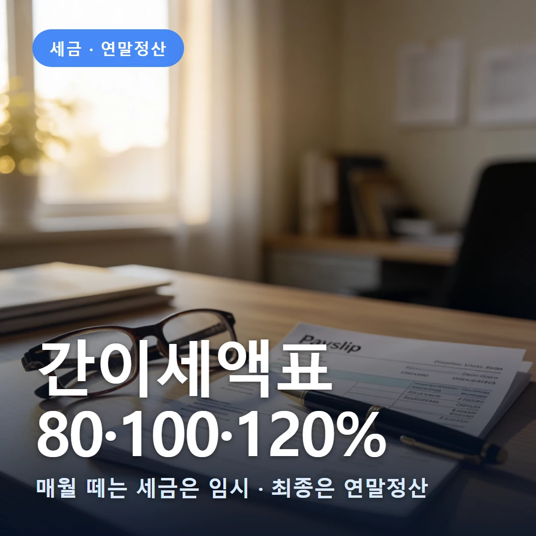 근로소득 간이세액표 요약 표지 — 매월 떼는 세금은 임시 · 최종은 연말정산