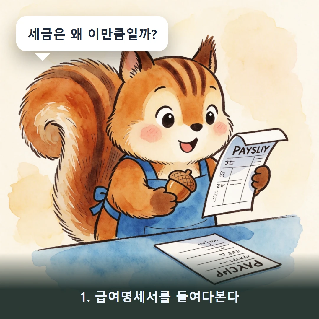 웹툰 1컷 — 1. 급여명세서를 들여다본다 (세금은 왜 이만큼일까?)