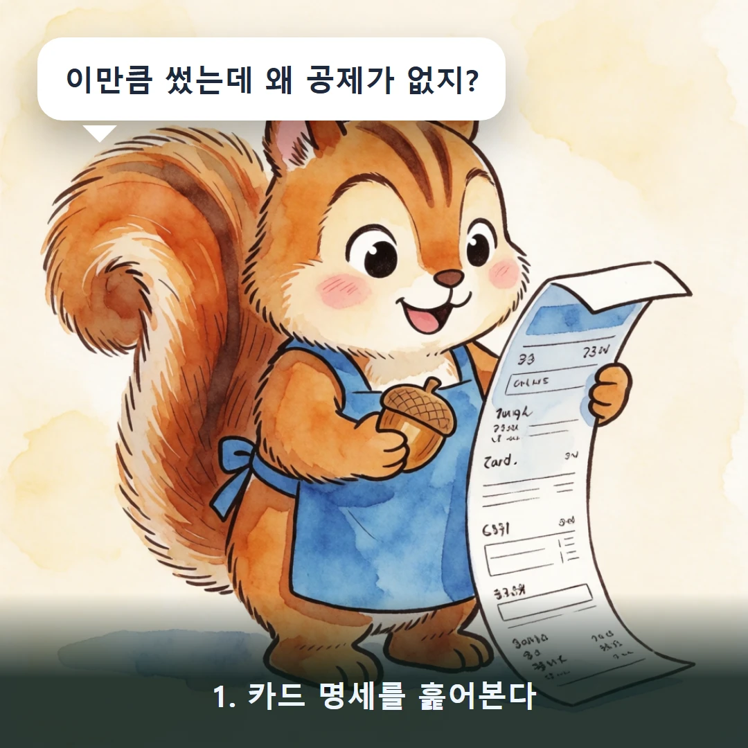 웹툰 1컷 — 1. 카드 명세를 훑어본다 (이만큼 썼는데 왜 공제가 없지?)