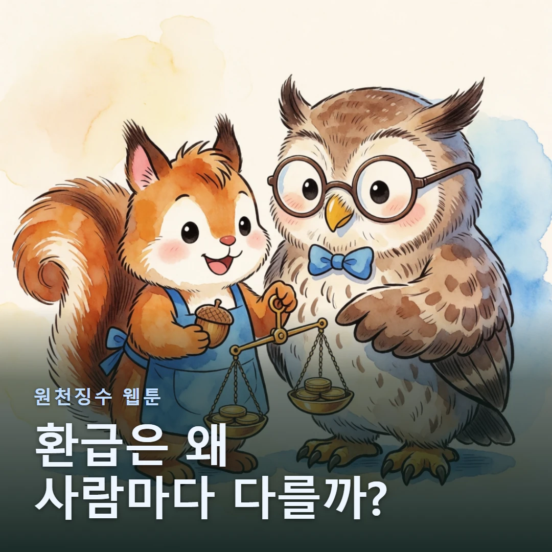 원천징수 웹툰 표지 — 환급은 왜 사람마다 다를까?