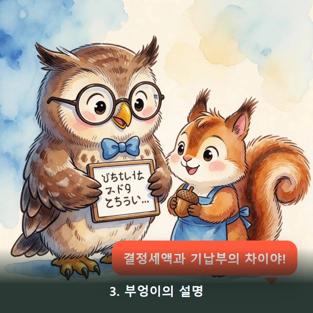 웹툰 3컷 — 3. 부엉이의 설명 (결정세액과 기납부의 차이야!)