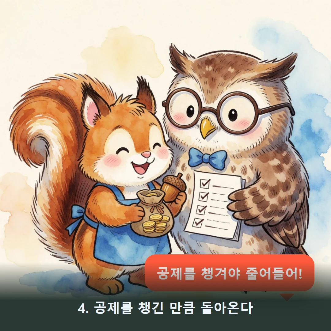 웹툰 4컷 — 4. 공제를 챙긴 만큼 돌아온다 (공제를 챙겨야 줄어들어!)