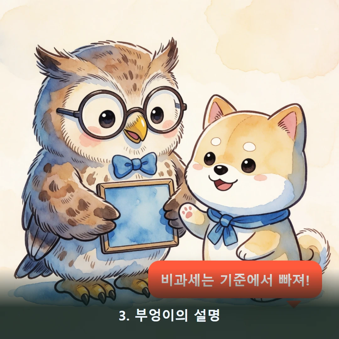 웹툰 3컷 — 3. 부엉이의 설명 (비과세는 기준에서 빠져!)