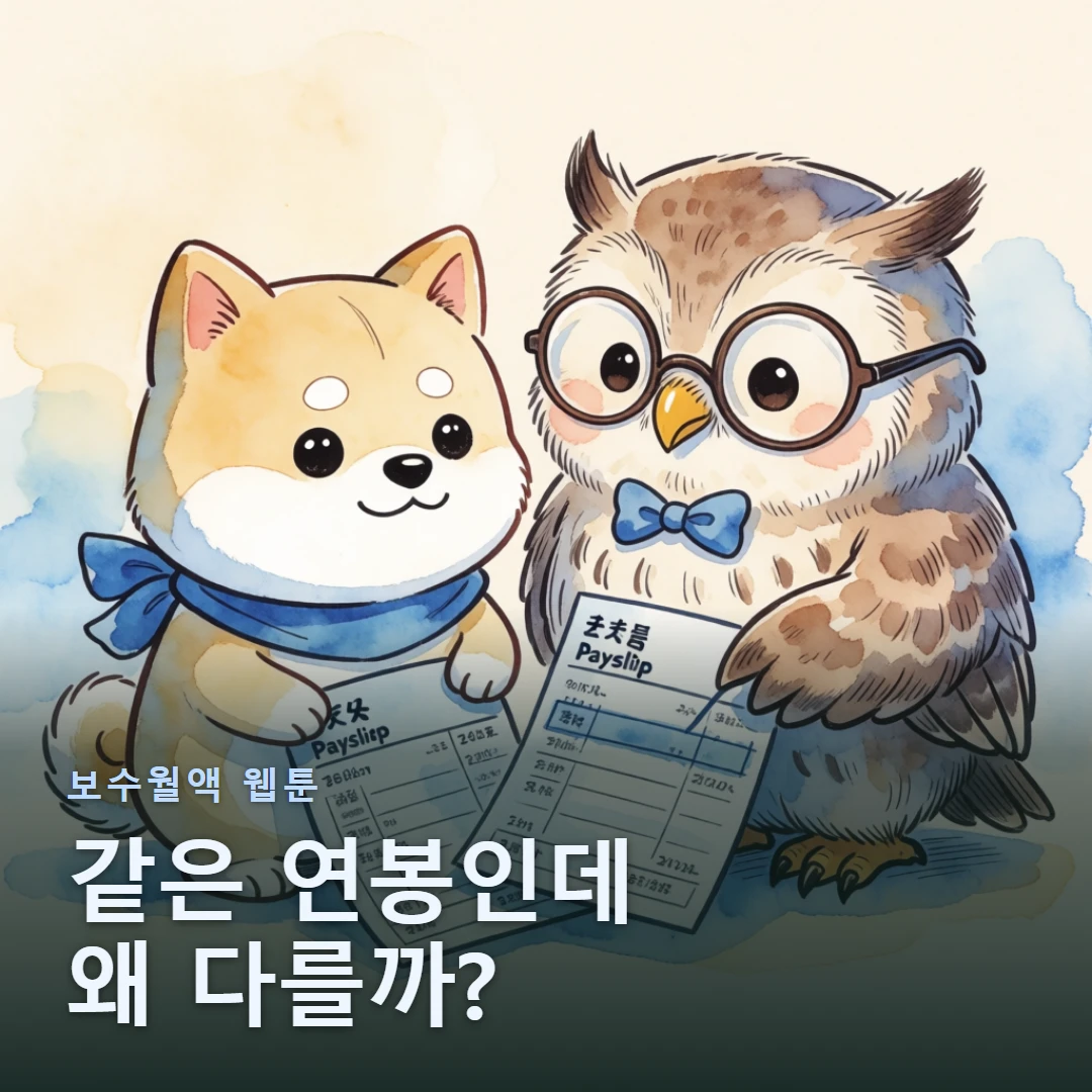 보수월액 웹툰 표지 — 같은 연봉인데 왜 다를까?