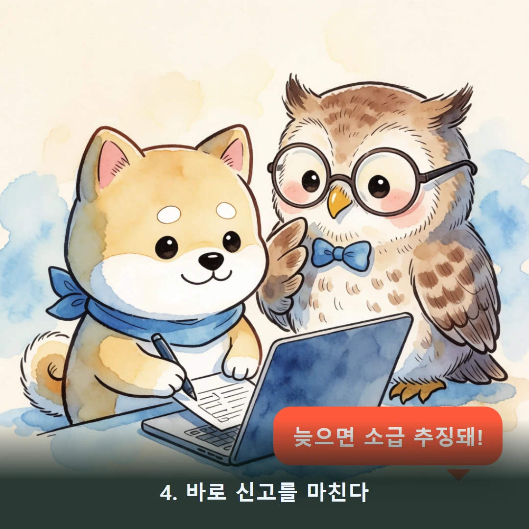 웹툰 4컷 — 4. 바로 신고를 마친다 (늦으면 소급 추징돼!)