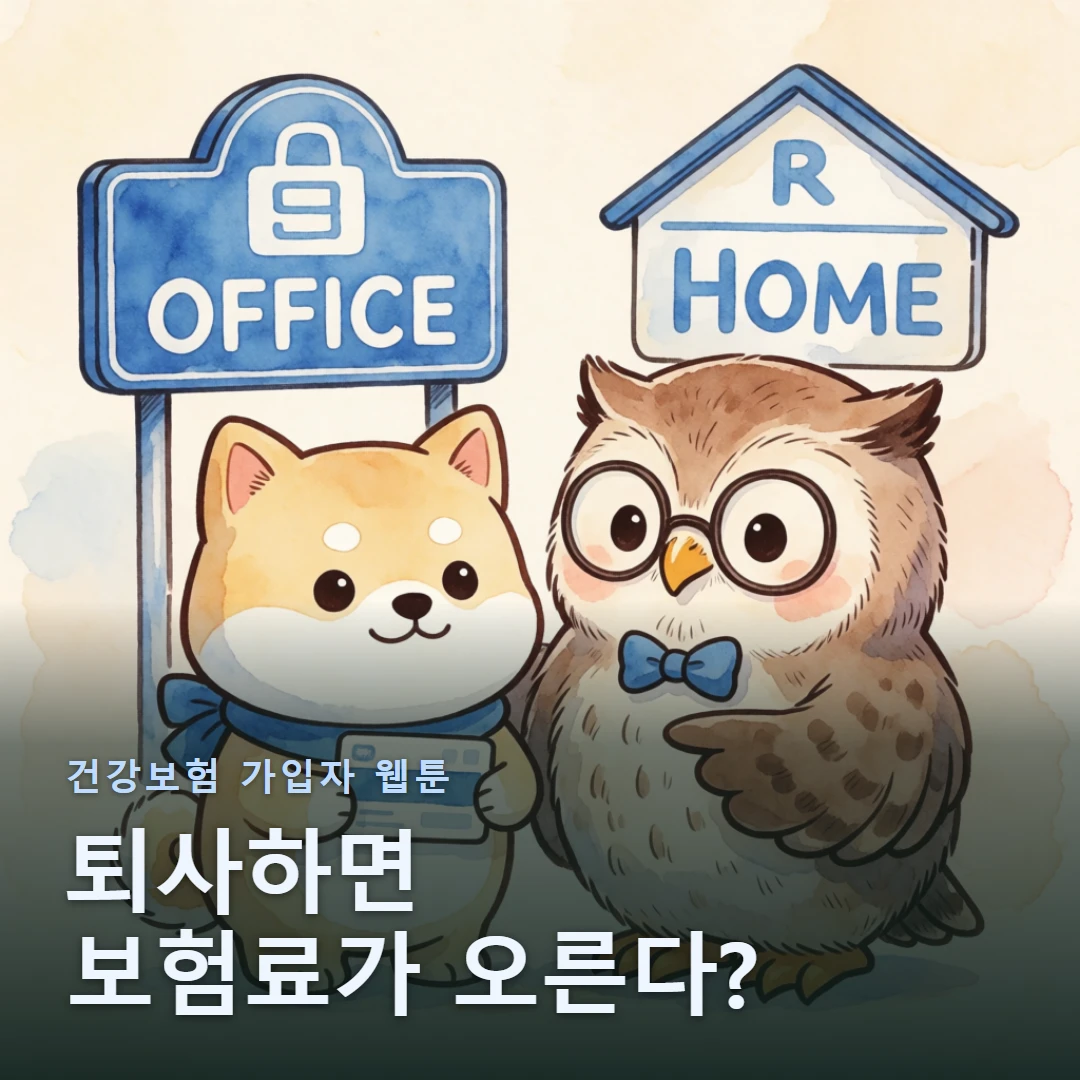 건강보험 가입자 웹툰 표지 — 퇴사하면 보험료가 오른다?