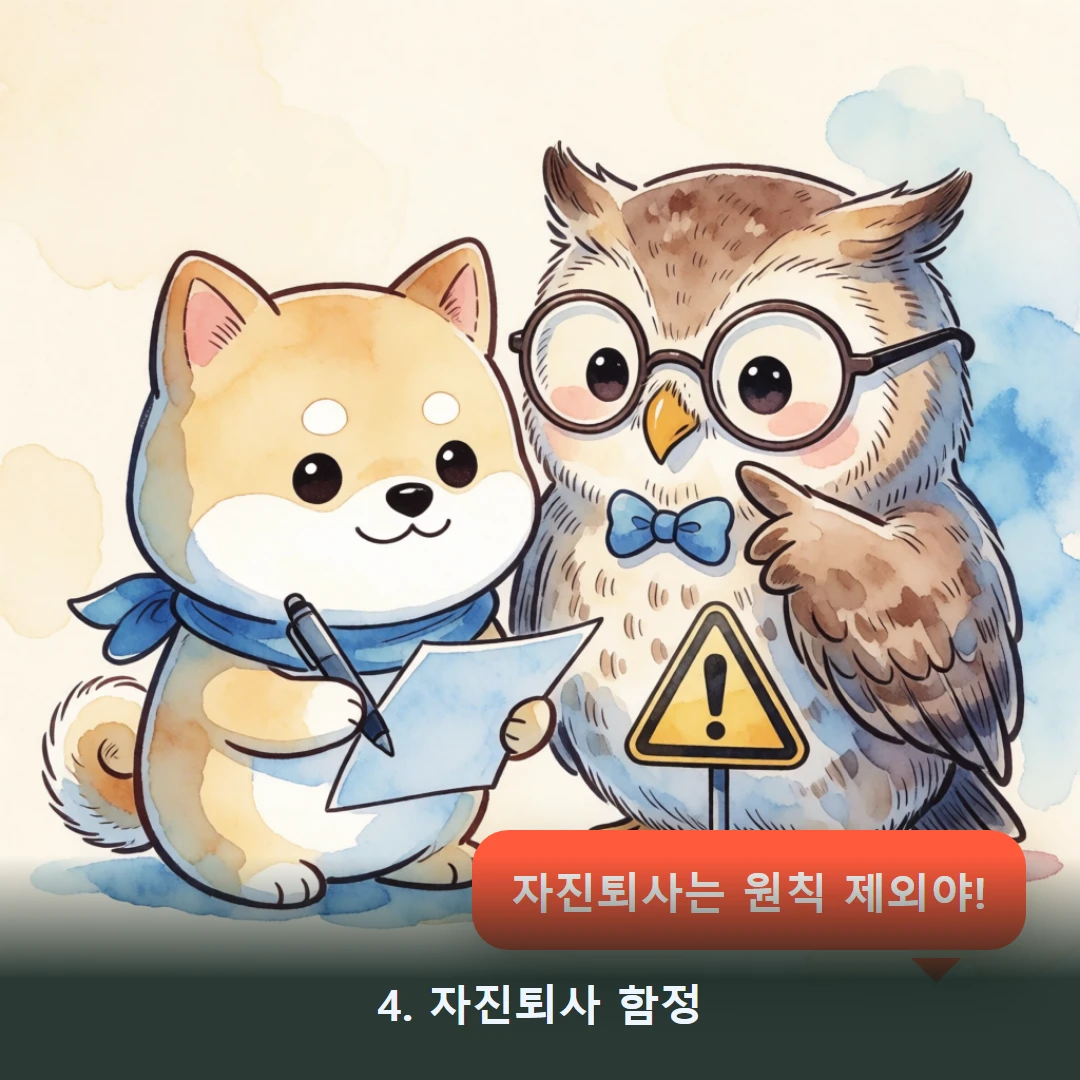 웹툰 4컷 — 4. 자진퇴사 함정 (자진퇴사는 원칙 제외야!)