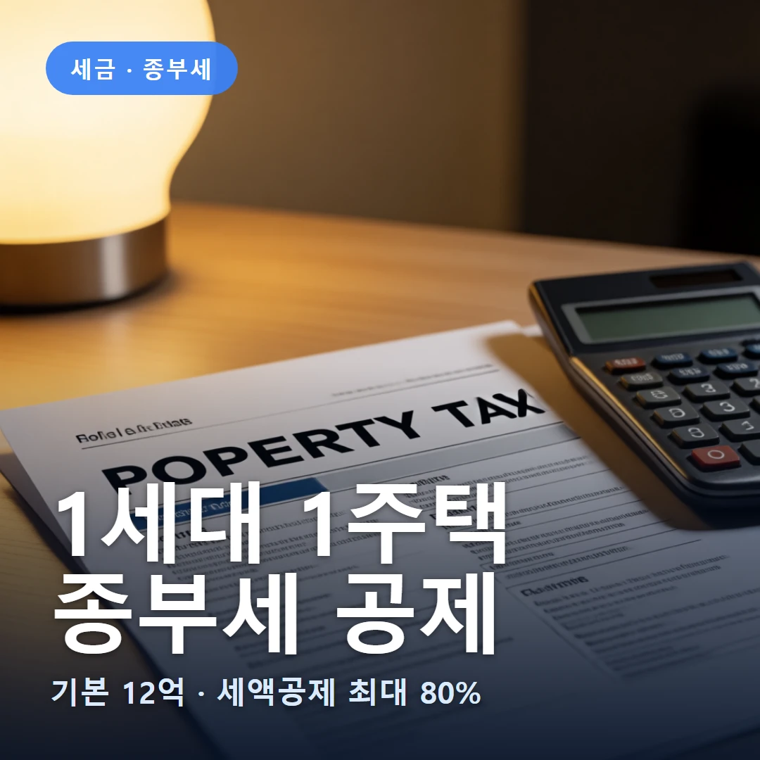 1세대 1주택 요약 표지 — 기본 12억 · 세액공제 최대 80%