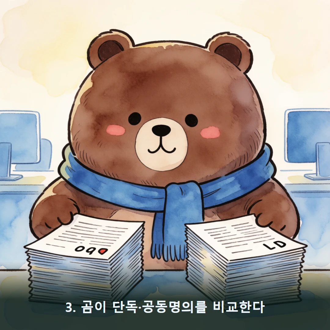 웹툰 3컷 — 3. 곰이 단독·공동명의를 비교한다