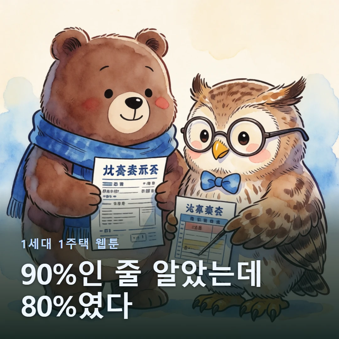 1세대 1주택 웹툰 표지 — 90%인 줄 알았는데 80%였다