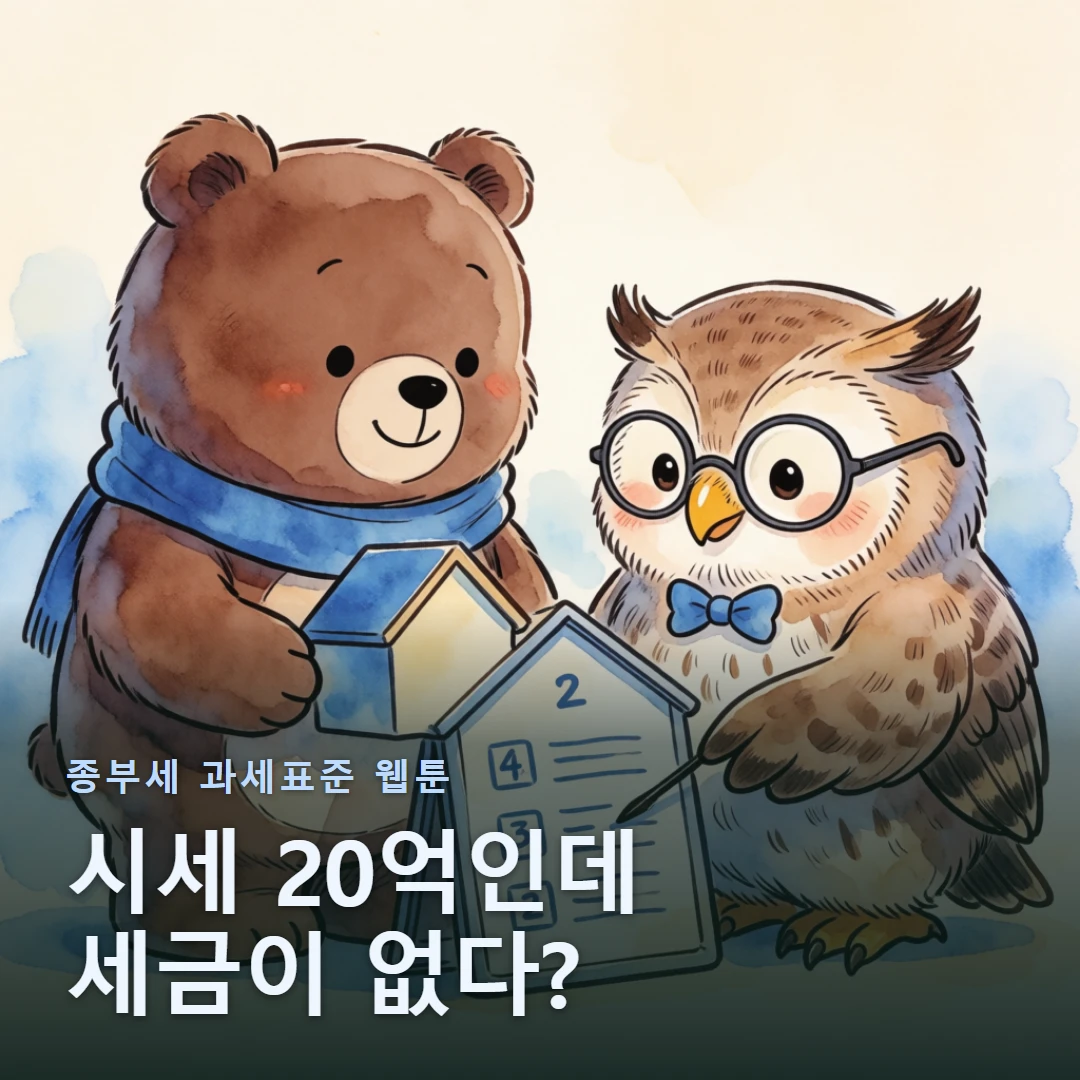 종부세 과세표준 웹툰 표지 — 시세 20억인데 세금이 없다?