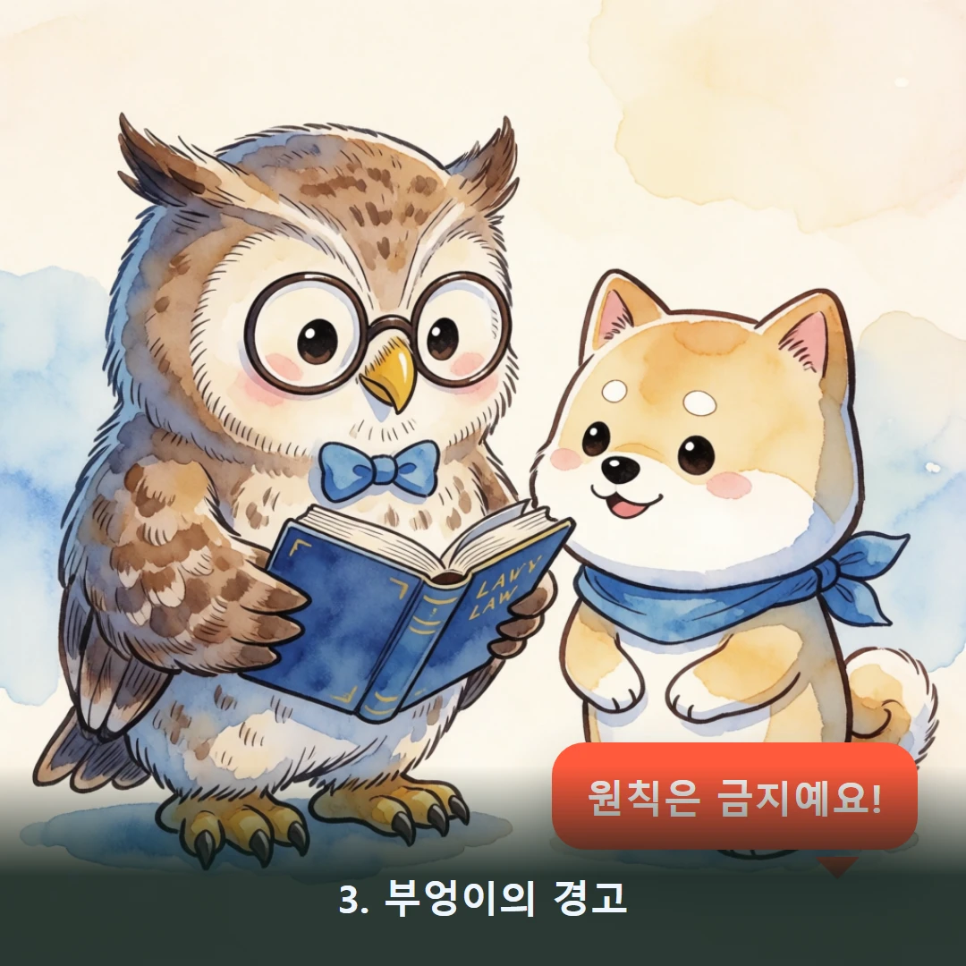 웹툰 3컷 — 3. 부엉이의 경고 (원칙은 금지예요!)