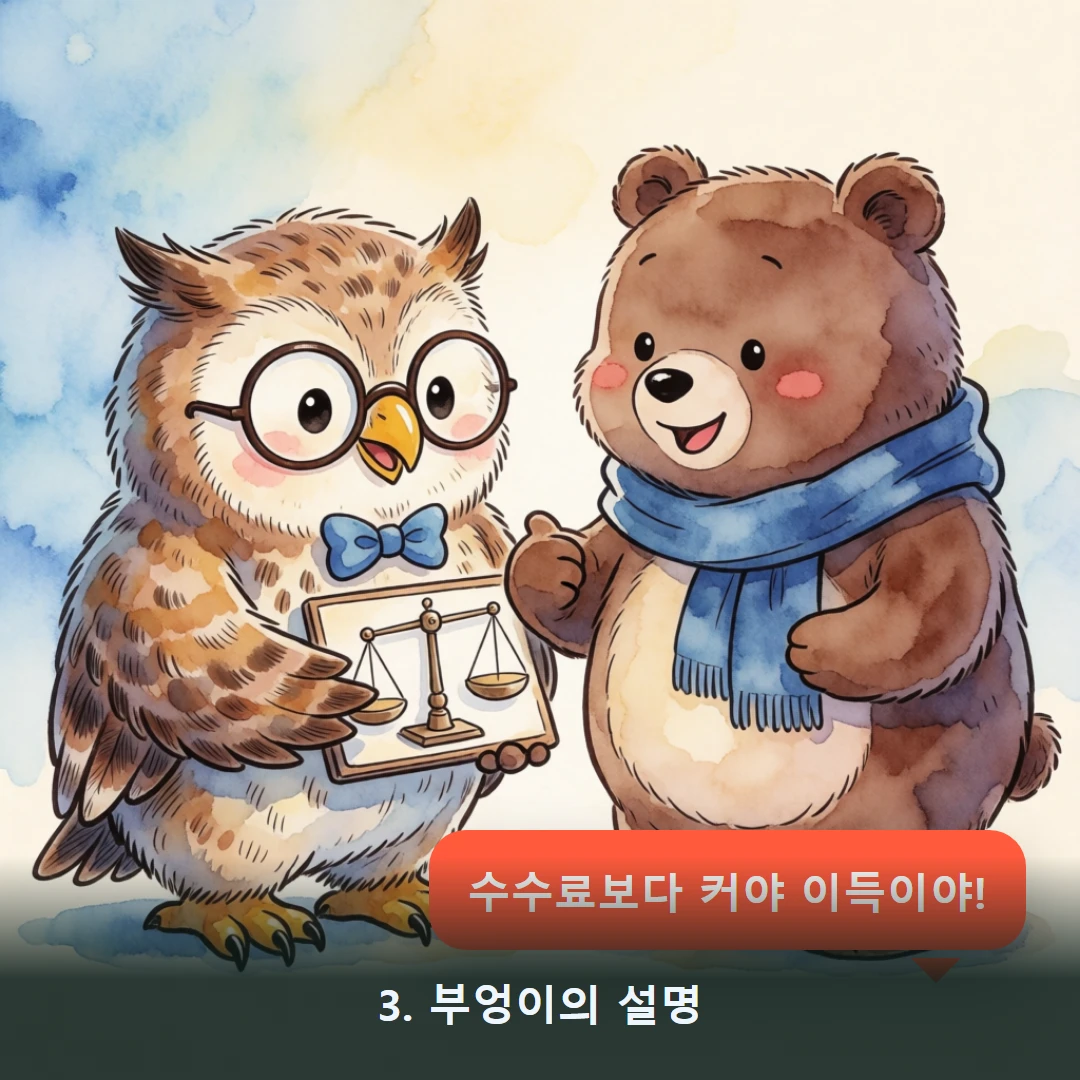 웹툰 3컷 — 3. 부엉이의 설명 (수수료보다 커야 이득이야!)