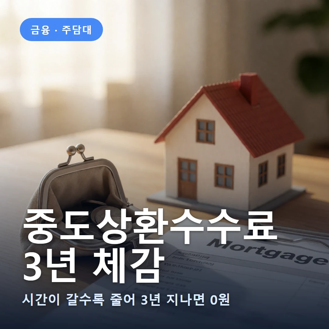 중도상환수수료 요약 표지 — 시간이 갈수록 줄어 3년 지나면 0원