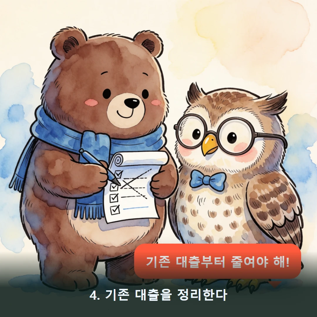 웹툰 4컷 — 4. 기존 대출을 정리한다 (기존 대출부터 줄여야 해!)