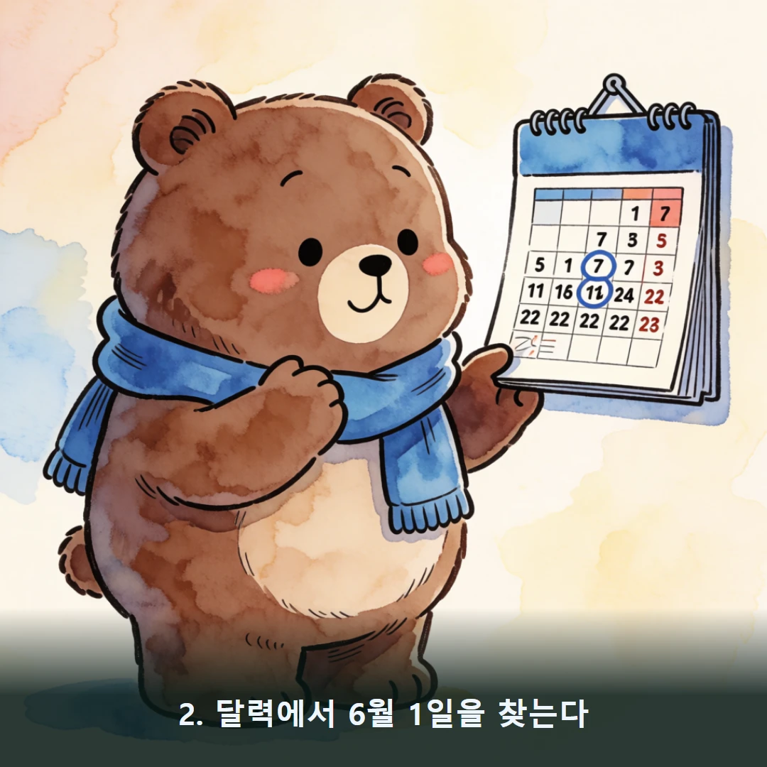웹툰 2컷 — 2. 달력에서 6월 1일을 찾는다