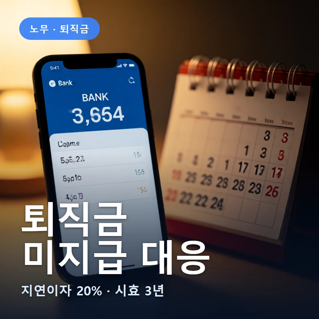 퇴직금 요약 표지 — 지연이자 20% · 시효 3년